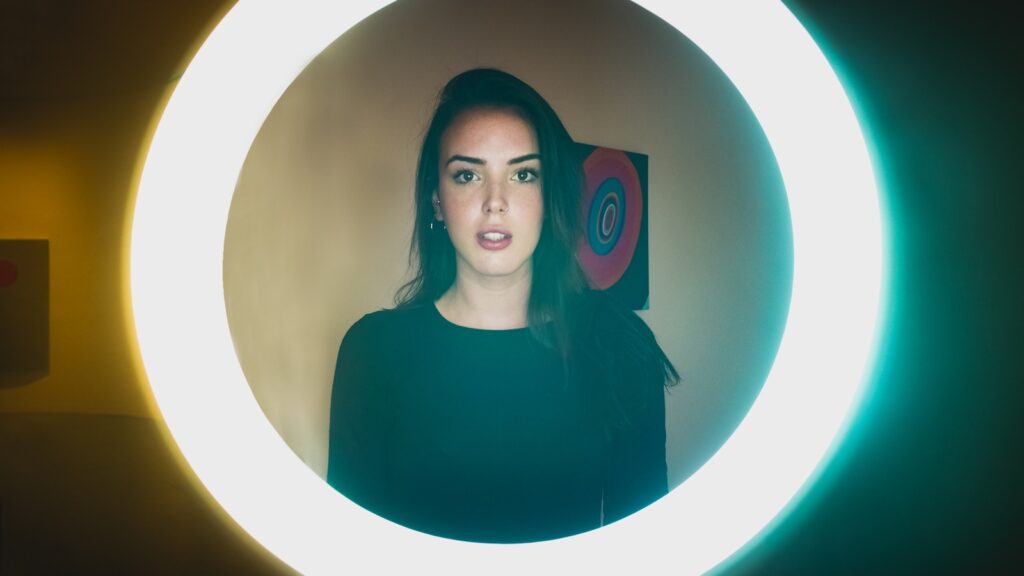 woman in front of mirror